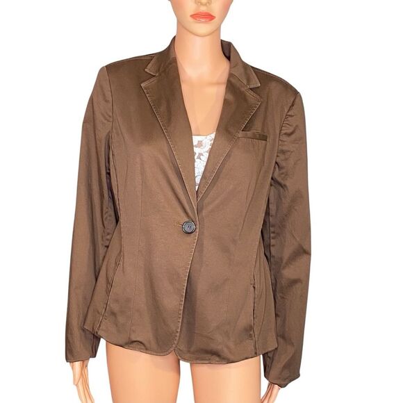 AK Anne Klein Blazer Lightweight Brown Womens Size 12 One Button Closure - Picture 1 of 6